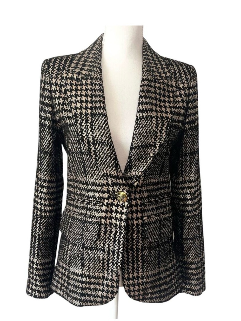 Smythe Hutton Tailored Plaid Houndstooth Blazer Single Button Black Size 4 - Picture 2 of 9